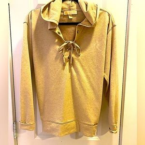 Beige Hoodie 1/4 Lace-Up Gold Logo Accents | Michael Kors Women Size M
